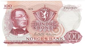 100 kroner 1975 Z.5429829. 5-million erstatningsseddel. Kv.0