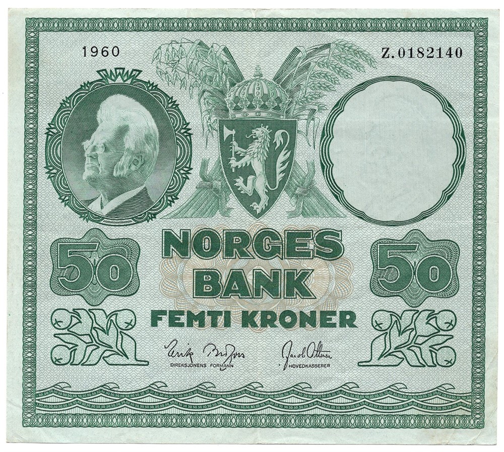 50 kroner 1960 Z.0182140. Erstatningsseddel. RR-seddel. Kv.1+