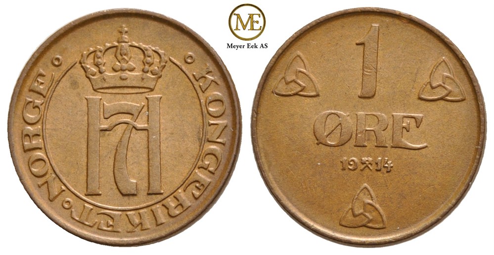 1 øre 1914 Haakon VII. Kv.0