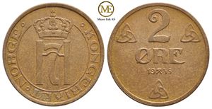 2 øre 1935 Haakon VII. Kv.0