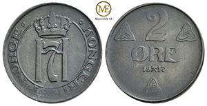 2 øre 1917 Haakon VII. Dobbel strek. Kv.0