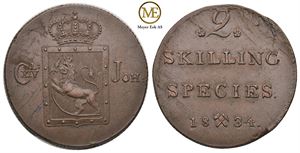 2 skilling 1834 Carl XIV Johan. Kv.0