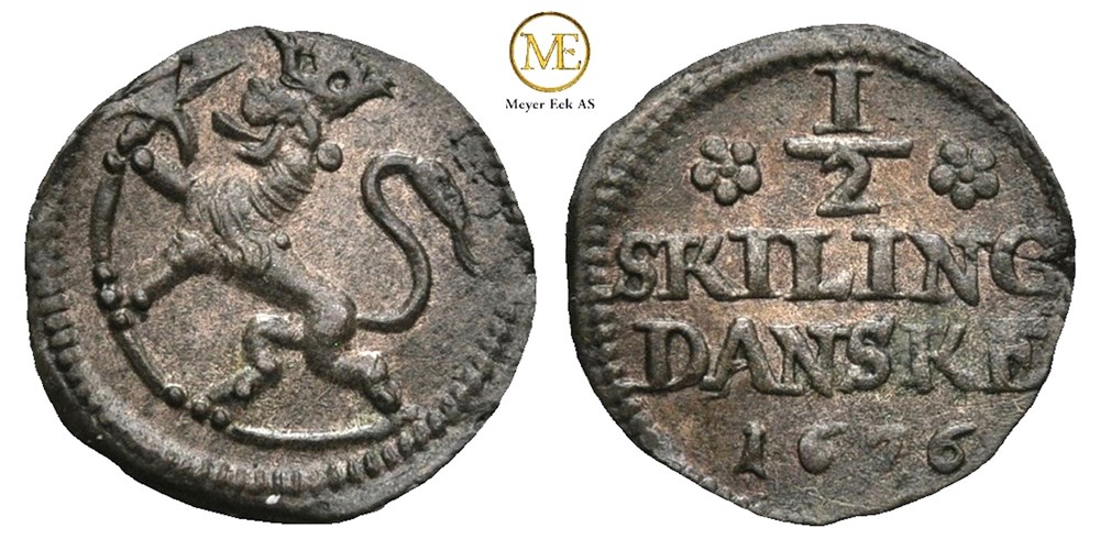 1/2 skilling 1676 Christian V. Kv.01