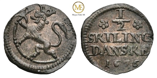 1/2 skilling 1676 Christian V. Kv.01