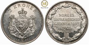 2 kroner 1907 Jub. Haakon VII. Kv.0