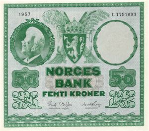 50 kroner 1957 C type 1 ex. C.A. Stave Olsen 28.10.18