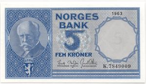 5 kroner 1963 K. i serie. 66 EPQ. Kv.0