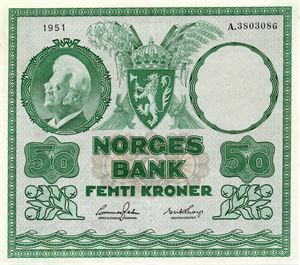 50 kroner 1951 A ex. Skilling