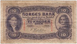 10 kroner 1925 M.0826356. Kv.1/1-