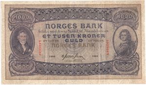 1000 kroner 1938 A.0483582. Kv.1/1+