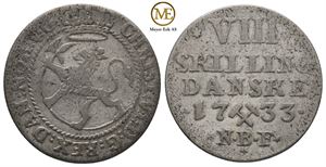 8 skilling 1733 Christian VI. Kv.1/1+