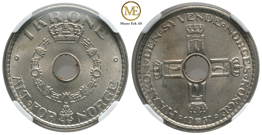 1 krone 1937 Haakon VII. Kv.0