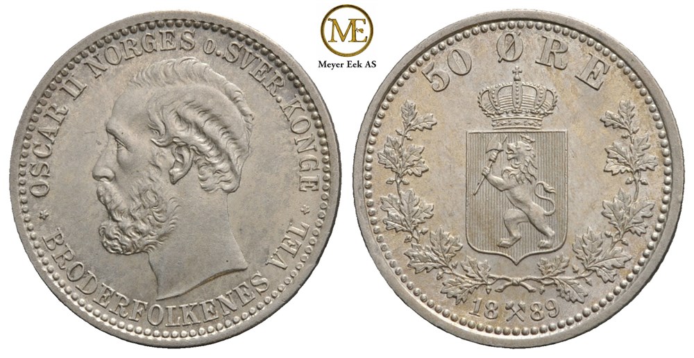 50 øre 1889 Oscar II. Kv.0