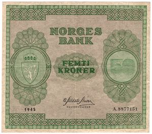50 kroner 1945 A.8877151. Kv.1