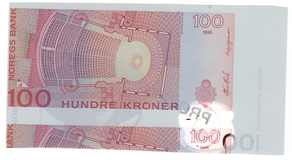 Prøvetrykk 100 kroner 7 Utgave i polymer. Kv.0