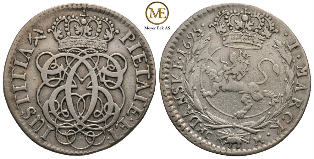 1 mark 1695 Christian V. Kv.1+