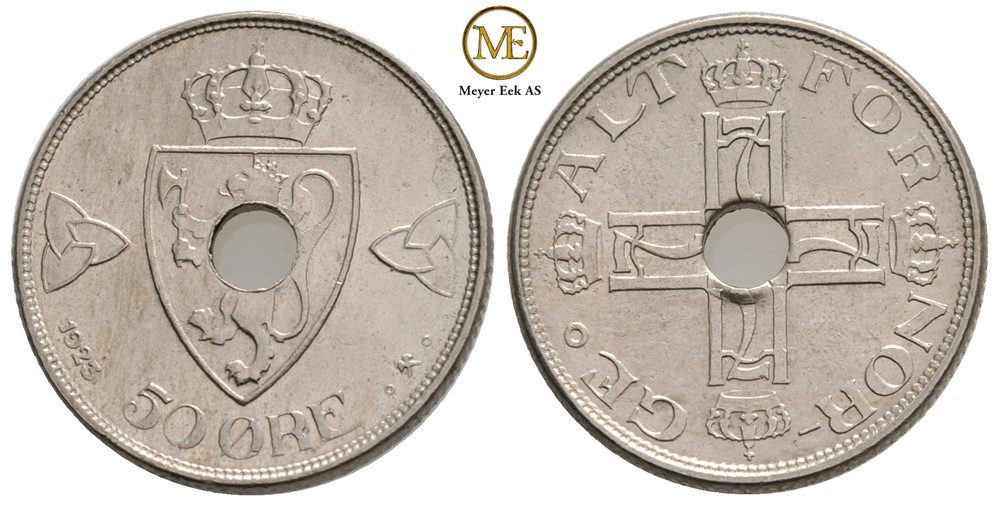 50 øre 1923 m/h Haakon VII. Kv.0