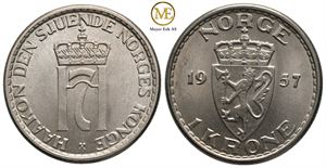 1 krone 1957 Haakon VII. Kv.0