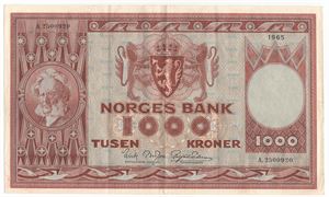 1000  kroner 1965 A.2500920. Kv.1+