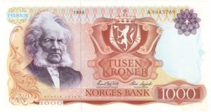 1000 kroner 1980 A.9643789. Kv.0/01