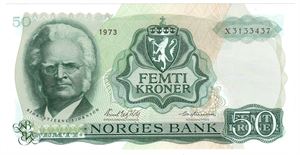 50 kroner 1973 X.3133437. Erstatningsseddel. Kv.0