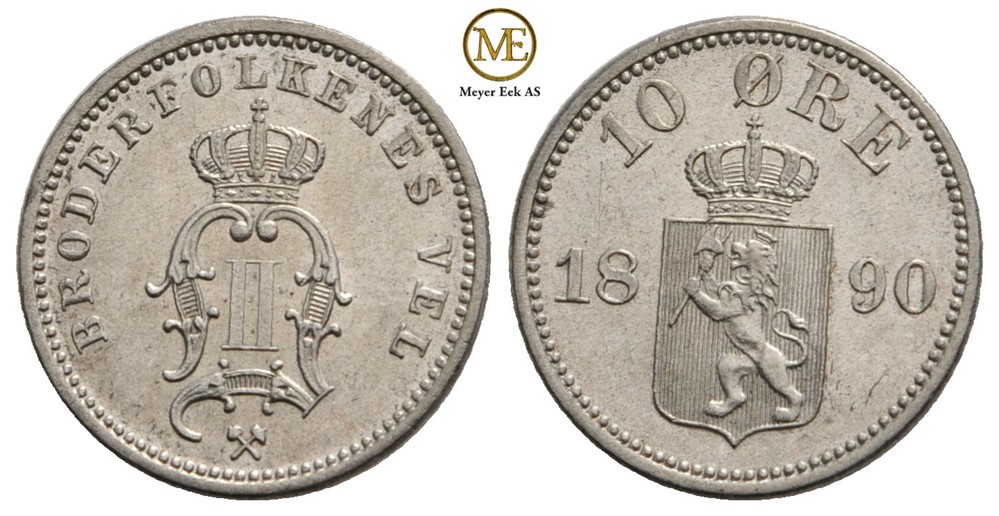 10 øre 1890 Oscar II. Kv.0