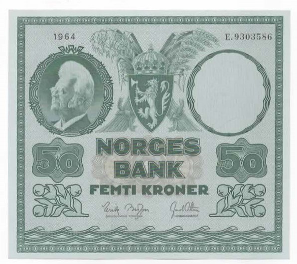 Norge 50 kroner 1964 E kv. 0/01