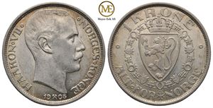 1 krone 1908 u/p Haakon VII. Kv.01