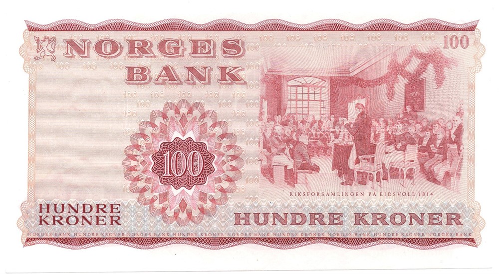 100 kroner 1968 Z.8033460. 8-million erstatningsseddel. S-seddel. Kv.0