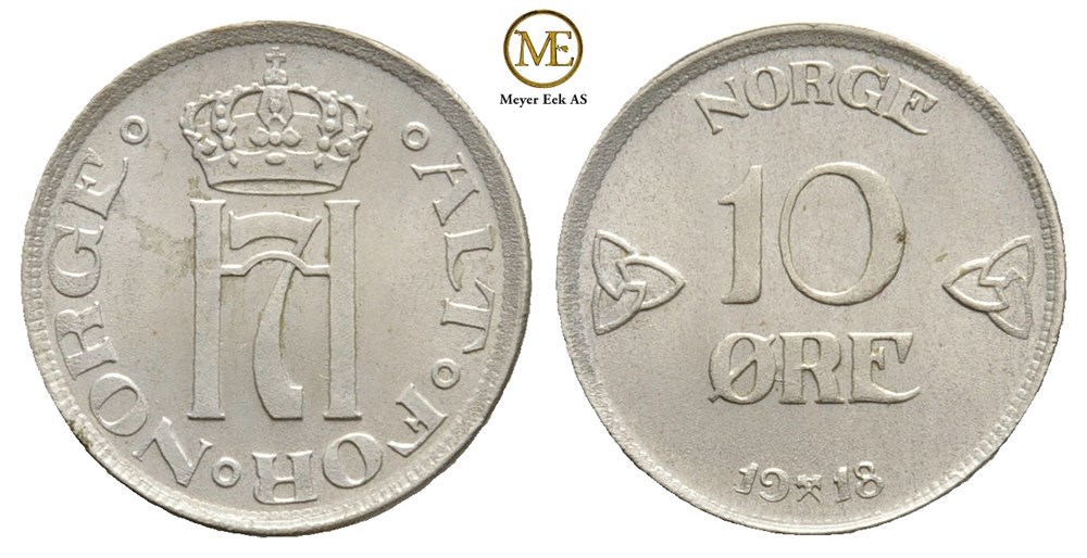10 øre 1918 Haakon VII. Kv.0