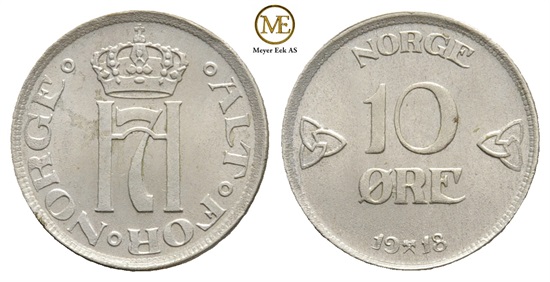 10 øre 1918 Haakon VII. Kv.0