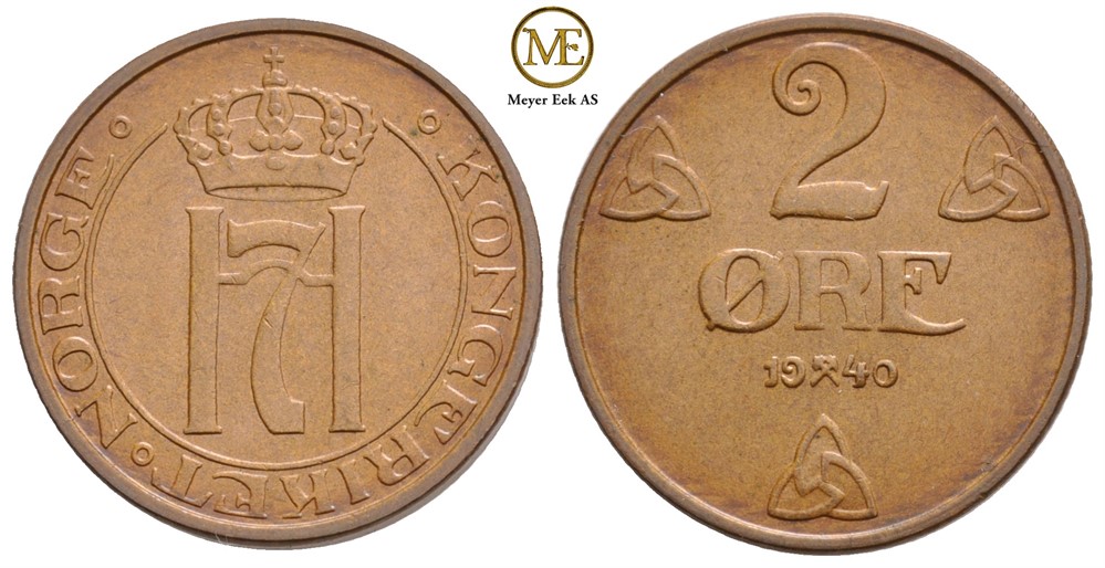 2 øre 1940 Haakon VII. Kv.0