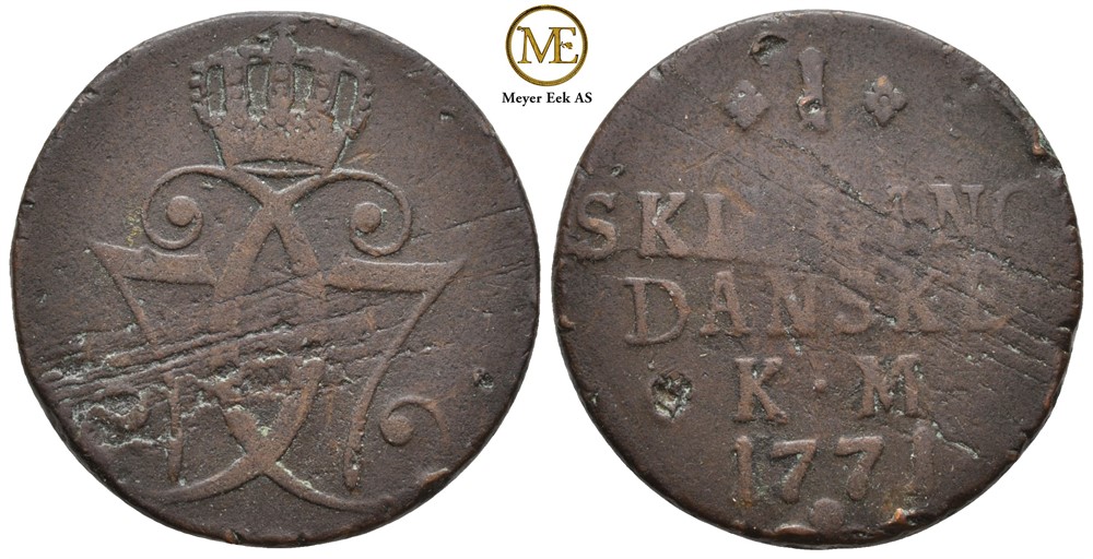 1 skilling 1771 Kongsberg. Variant 50.5. Kv.1