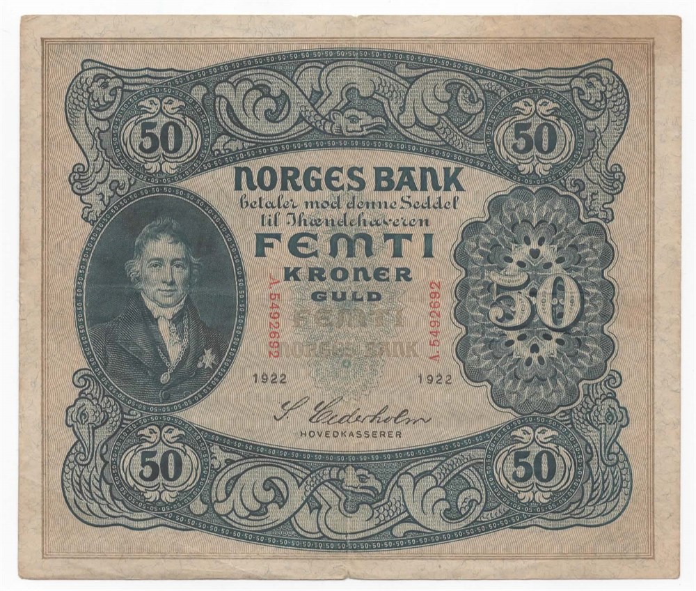 Norge 50 kroner 1922 A kv. 1/1-