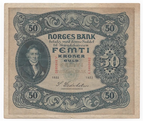 Norge 50 kroner 1922 A kv. 1/1-