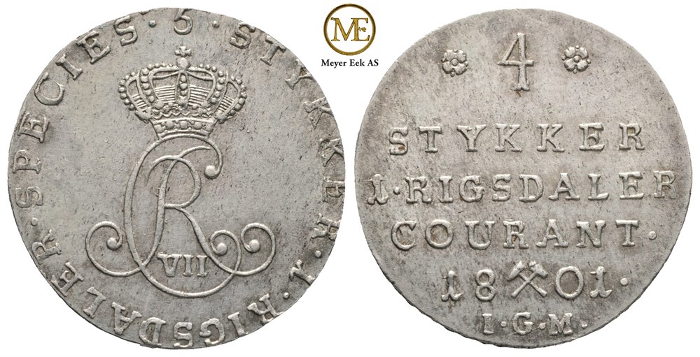 1/5 speciedaler 1801. Christian VII. Kv.1+