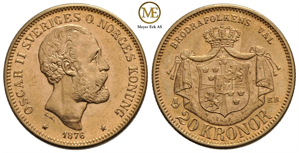 20 kronor 1876 Oscar II. Kv.0/01