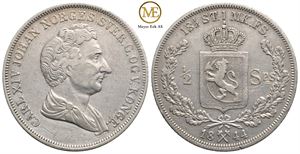 1/2 speciedaler 1844 Carl XIV Johan. Kv.1/1+