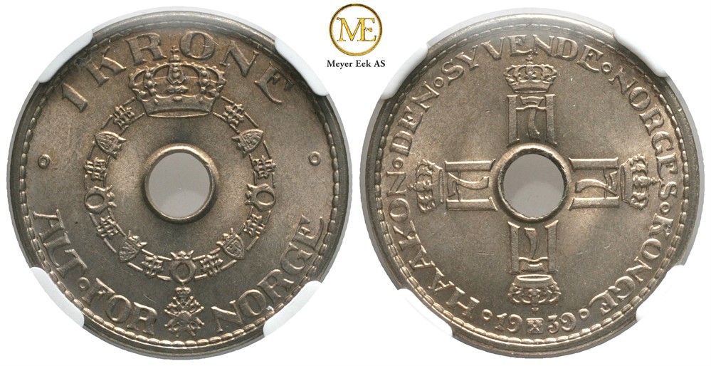 1 krone 1939 Haakon VII. Kv.0