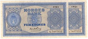 5 kroner 1951 G.7437852-53. Kv.0