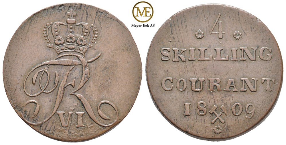 4 skilling 1809 Frederik VI. Kobber. Kv.01