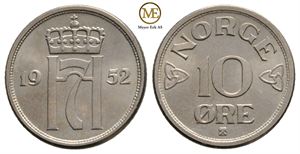 10 øre 1952 Haakon VII. Kv.0