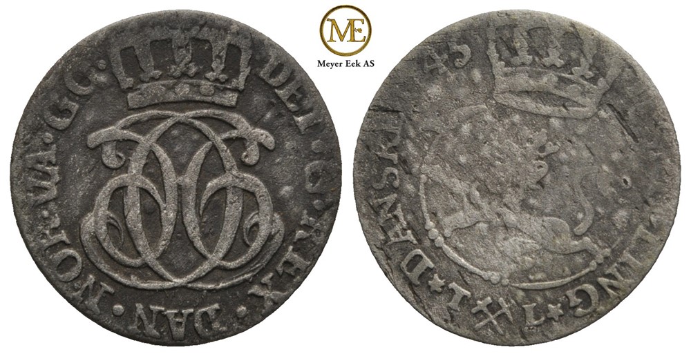 2 skilling 1745 Christian VI. Kv.1/1-
