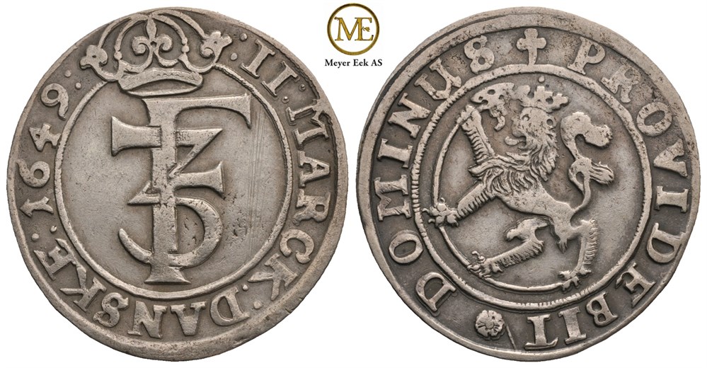 2 mark 1649 Frederik III. Kv.1+