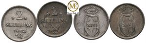 2 skilling 1842 og 43 Carl XIV Johan. Kv.1+/01