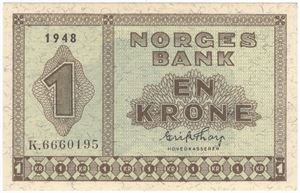 1 krone 1944 K.6660195. Kv.0/01