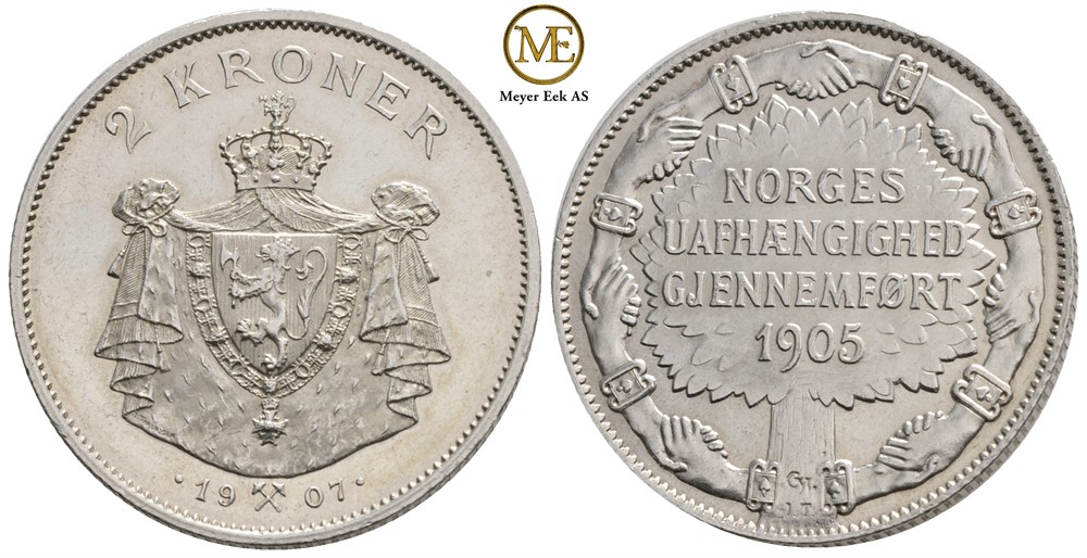 2 kroner 1907 Jub. Haakon VII. Kv.0/01