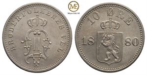 10 øre 1880 Oscar II. Kv.0/01