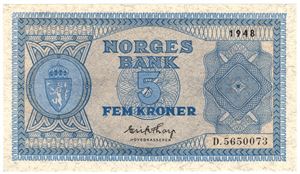 5 kroner 1948 D.5650073. Kv.0