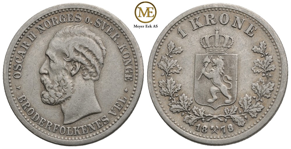 1 krone 1878 Oscar II. Kv.1+